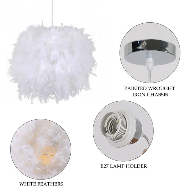 Fjer Pendel Lampe, Moderne Pendel Lampe Hvid Fjer Skærm Lysekrone E27 Belysning Loft Pendel Lys til Stue, Spisestue, Soveværelse