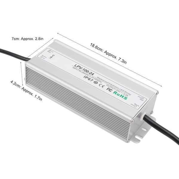 IP67 Vattentät Konstant Spänning Strömadapter Transformator LED-drivrutin 100W 24V 4.5A