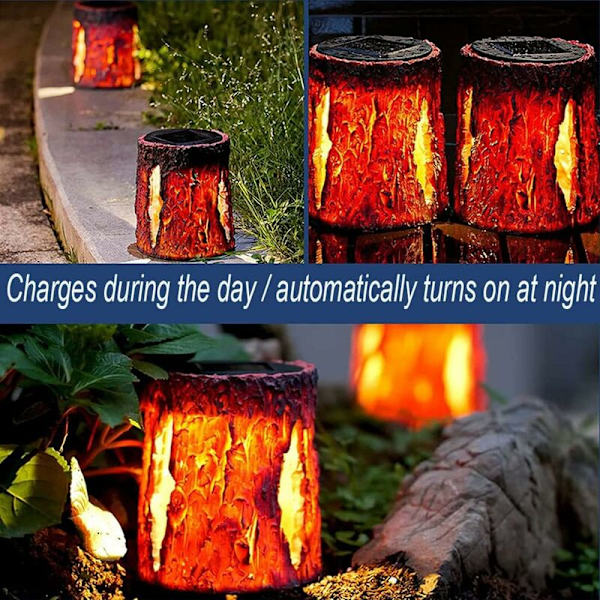 Solcellsdrivna Utomhus Trädstubbe Sollampa för Trädgård Utomhus Stump Torch Ljus Flimmerande Låga Lyktor Sol Landskapsbelysning för Trädgård, Pat