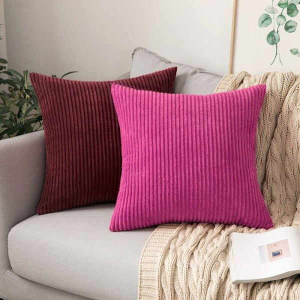 Set med 2 Dekorativa Corduroy Kuddfodral Soffa Mjuk Kudde för Hem Vardagsrum Sovrum Säng Clic Clac 45x45cm Fuchsia