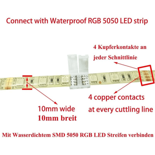 RGB 5050 LED-remsanslutning 4-stifts LED-remsanslutning för 10 mm breda vattentäta och icke-vattentäta SMD 5050 RGB LED-remsa, fri lödning (10p