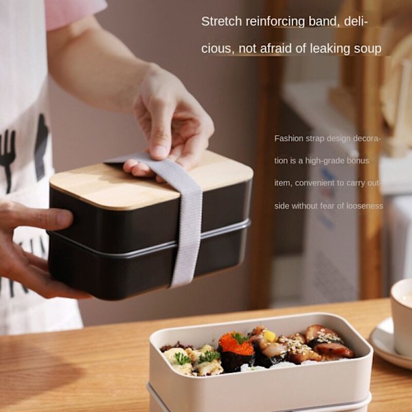 Japansk Bentolåda med 2 Våningar för Barn, Pojkar, Flickor och Vuxna Kvinnor, Matlagning, Svart