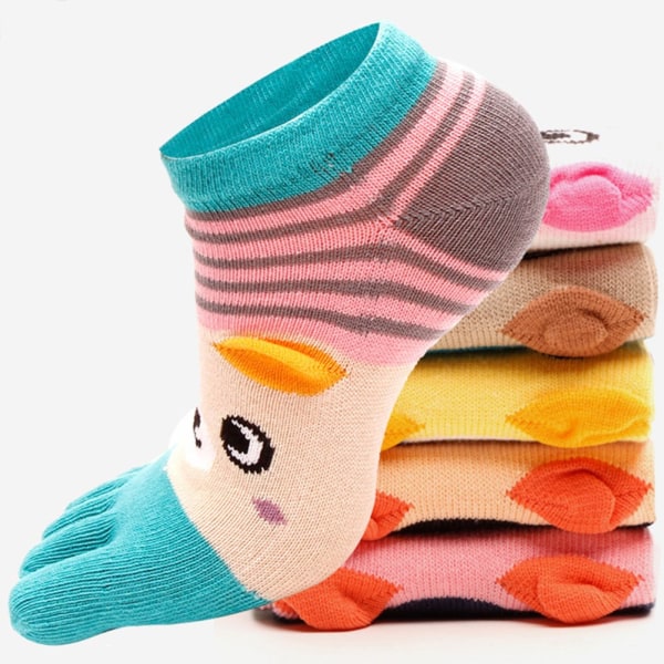 Creative Toe Socks Dame Short Cute Cotton Dame Sokker Dame Low Cut Toe Sokker Ankel Bomulls løpesokker (5/6 pakke)