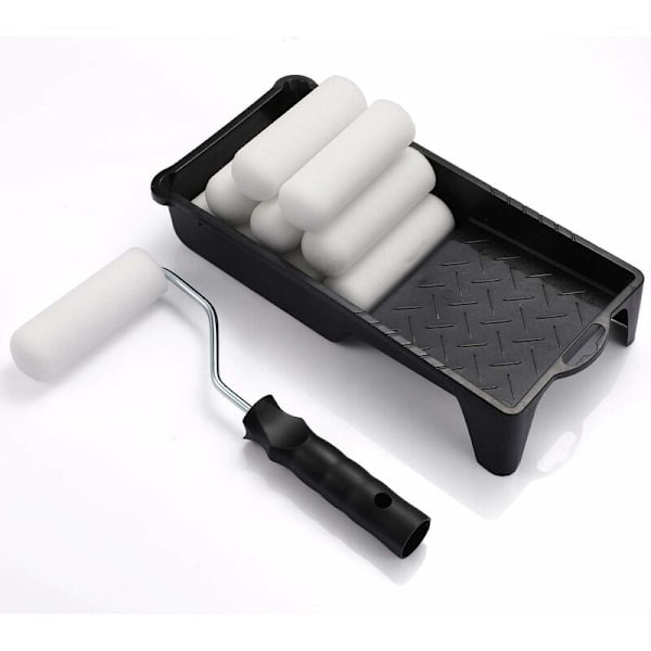 Skumfärgvals, Valshållare med 4 tums Mini Färgvalsöverdrag, Påfyllning med Skumtäckt Ände, Högdensitetsskumfärgbricka Kit,