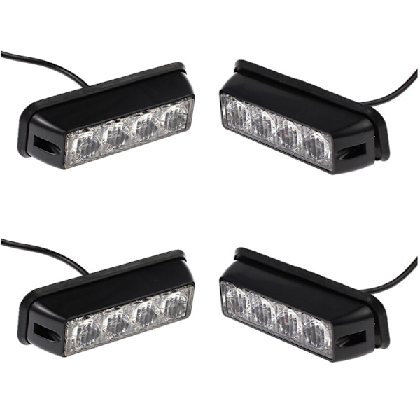 4X12/24V Sort 4LED Advarselsstrobelys Gult Blinklys Gitterlampe Rød