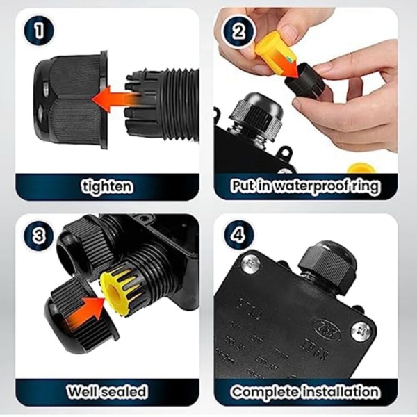 4 stk 3-veis vanntett koblingsboks, IP68 vanntett utendørs elektrisk koblingsboks for diameter 5mm til 15mm