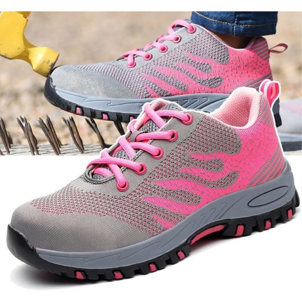 Safety Shoes for Men Women, Sneakers with Anti-Slip Steel Toe Cap, Breathable Mesh + Lightweight and Comfortable + Anti-Puncture, Summer-36