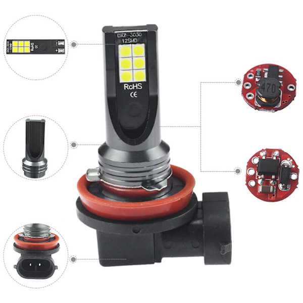 2 kpl vedenpitävä H8 H11 24W auton ajovalot ajovalot 12 LED sumuvalo muunnossarja superkirkas polttimo 6500K