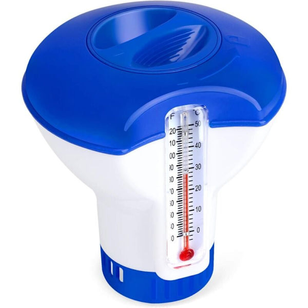 Flydende pool dispenser med termometer, automatisk doser, flydende spa-diffuser, dispenser til pool, dam, spa