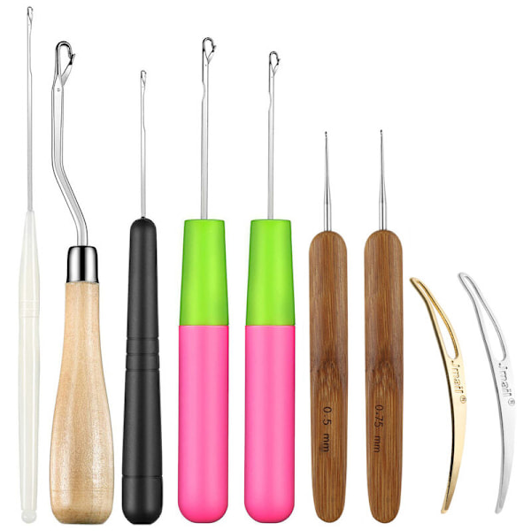 9 st Curved Latch Hooks med Dreadlocks Latch Hook Virknål Verktyg