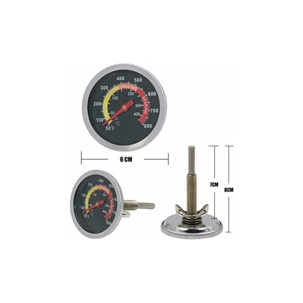 01T08 6cm Outdoor Barbecue Grill Smoker Stainless Steel Thermometer, Barbecue Smoker Temperature Gauge, Grill Replacement Parts for Barbecue Cooking