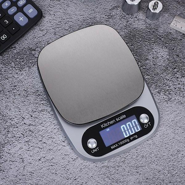 Elektronisk køkkenvægt 10 kg, præcisionsvægt med LCD-display op til 1 g, rustfrit stål madvægt til madlavning