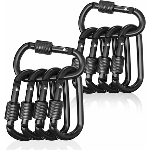 10 stk. Klatrekarabiner Aluminium Karabiner med Skruelåg, Velegnet til Vandreture, Cykling, Reb, Fiskeri, Camping, Telte og Nøglering, Sort 3 x 1.