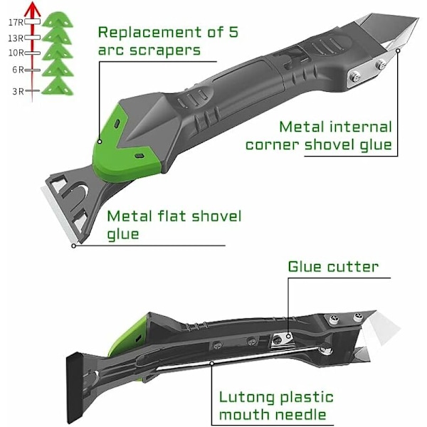Silikonefugemasseværktøjer, 5 i 1 silikonefugemassekit, silikoneforseglingsskraber, silikonefjerner, silikoneforseglingssæt, til køkken, badeværelse-