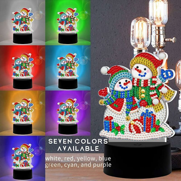 DIY 5D Diamantmaleri Lampe med Fargerike LED-lys Nattelys Barnebordlampe Batteridrevet Stemningslampe Dekorativ Lampe for Soverom Stue