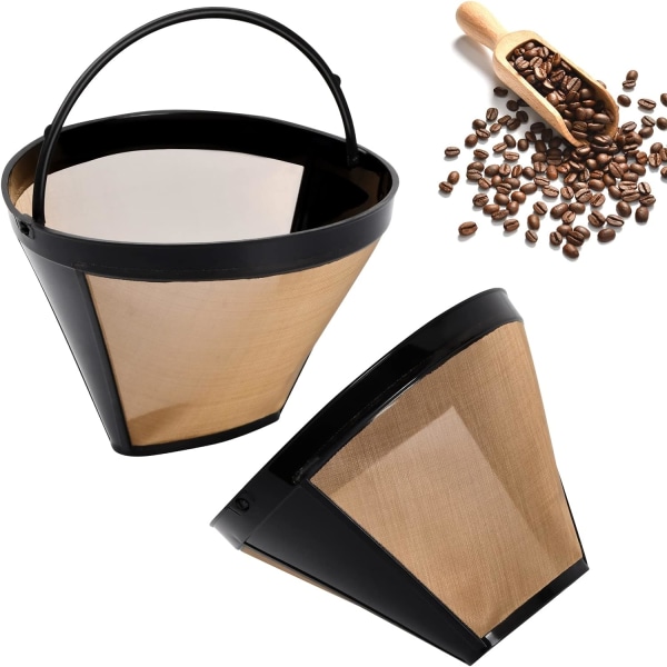 2-pack kaffefilter, universal permanenta kaffefilter i rostfritt stål, tvättbara återanvändbara mesh , guldfilter med handtag