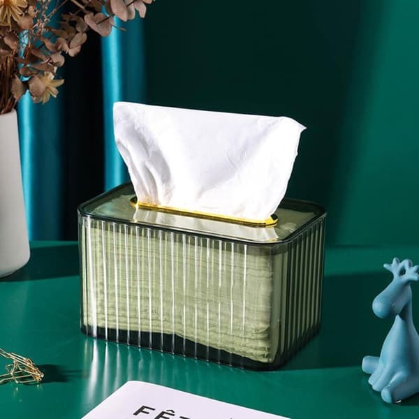 Rektangulær servietbeholder, gennemsigtig servietbeholder, servietdispenser til hjem, badeværelse, soveværelse, kommode (grøn)