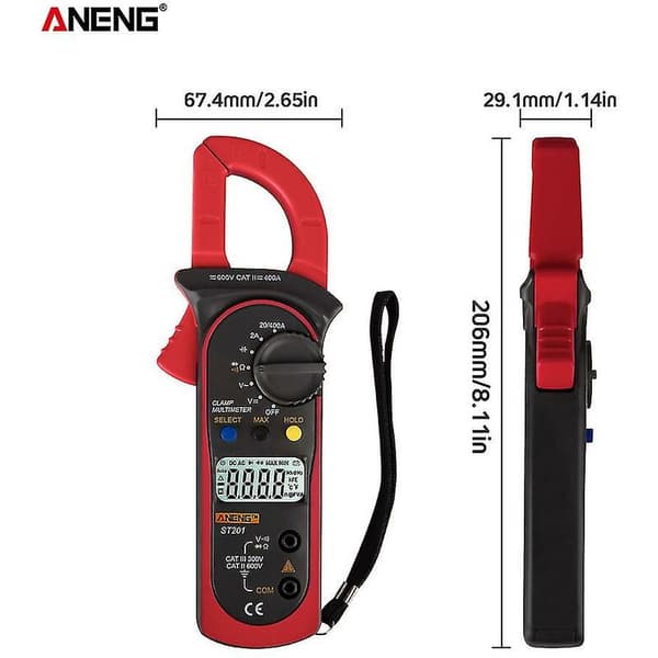 Aneng St201 Digitalt Tangamperemeter 2000 Tællinger Amperemeter AC/DC Spænding Modstand Diode Tester