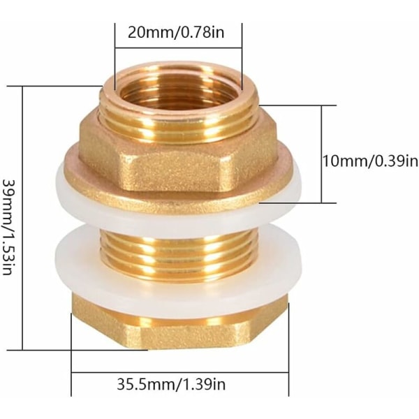 2 stk. DN20 3/4 Messing Vandtank Vandrør Fitting Adapter Hane Regn Spand Stik Messing Tank Stik til Hane Regn Spand Vandtank