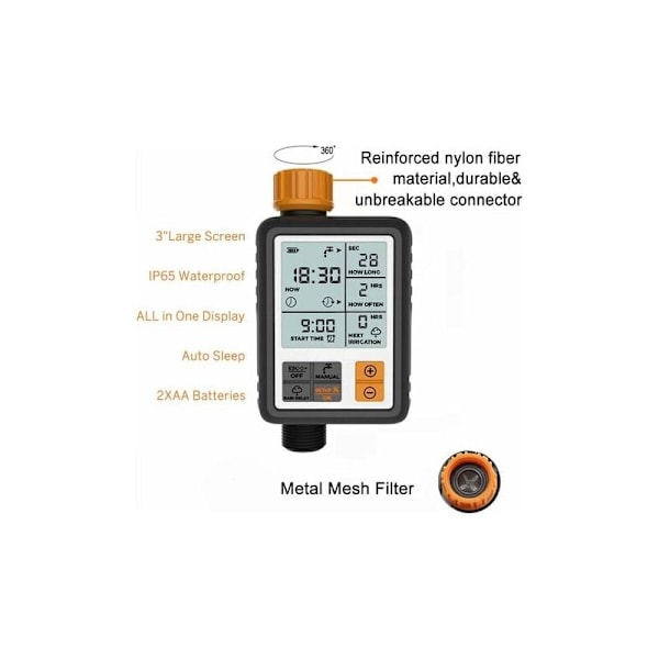 Digitaalinen kasteluajastin puutarhaan ja nurmikolle - Ohjelmoitava, kasteluohjain lapsilukolla ja edistyneillä toiminnoilla.