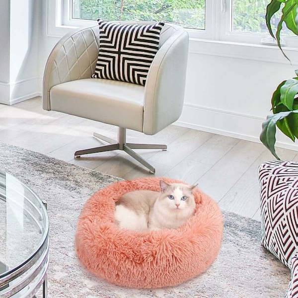 Donut Dog Cat Bed, Myk Plush Dyreputer, Anti-Skli Maskinvaskbar Selvvarmende Dyrebed - Forbedret Søvn for Katter Små og Mellomstore Hunder (Flere Størrelser