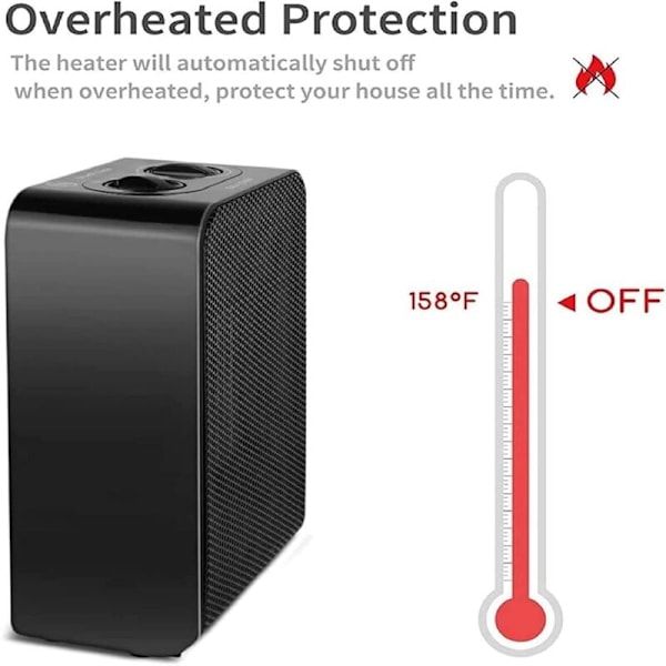 Mini Energibesparende Keramisk Blæserovn med 2s Hurtig Opvarmning, Tip-over og Overophedningsbeskyttelse, 3 Tilstande, til Badeværelse, Kontor, Stue