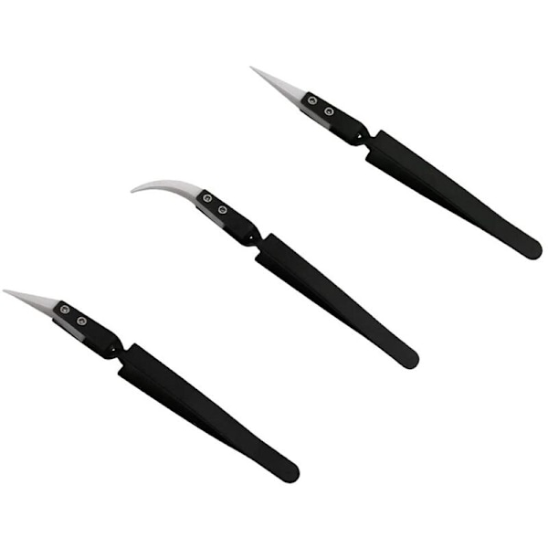 3 Anti-Static Reverse Ceramic Tweezers IC SMD Reverse Tweezers Heat Resistant 1000 Degree Hand Tools Black