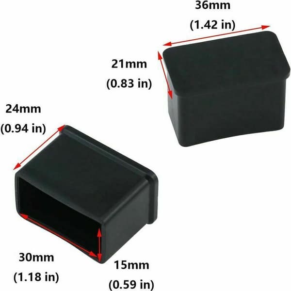 12-pack rektangulära gummifiltskydd för bords- eller stolsben (svart, 15 x 30 mm)