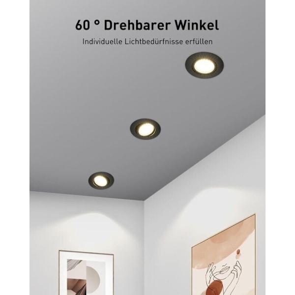 LED Nedfældet Dæmpbar Sort, 10x 5.5W Nedfældet Spot Justerbar 60°, Nedfældet Belysning 220V 4000K Neutral Hvid 600LM, Ekstra Flad Loft Spot 30mm f