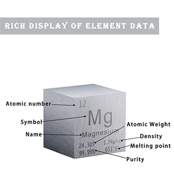 1 tum magnesium kvadrat i metall, högdensitetselement rent metallkvadrat, för elementsamlingar laboratorieexperimentell utrustning