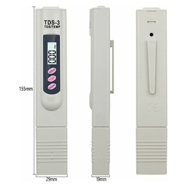 Kannettava digitaalinen LCD-juomaveden TDS-3-mittari, vedenlaadun mittari, kynä, lämpötila ja PPM-vedenpuhtausmittari 0-9990 PPM Juomaveden Hyd