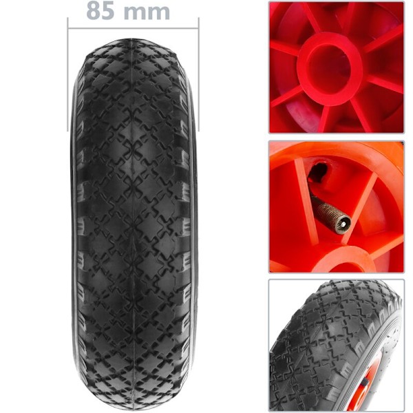 Pneumatisk trillebårhjul 2-pakning 70 kg 10x3 260x85 mm for vogner, traller og transportplattformer