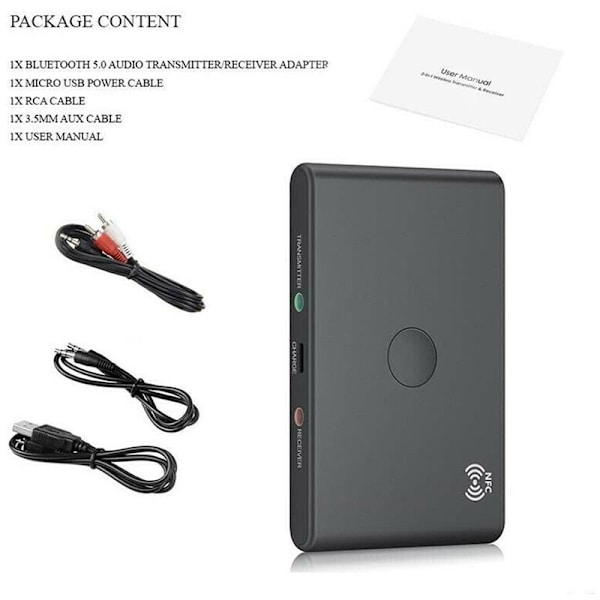 Bluetooth BT 5.0 Audio 3.5MM Sender Modtager Adapter 2 i 1 Støtte NFC Håndfri Hovedtelefon Modtager