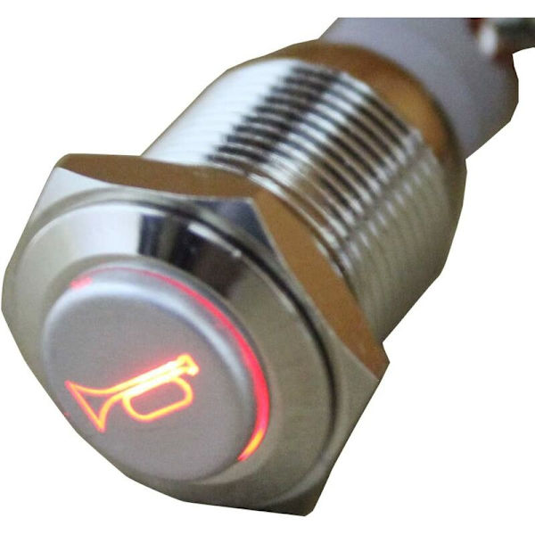 16mm Kraftfullt Hjul LED 12V 3A Tryckknapp Bilhorn Momentan Vippströmbrytare Metall Hornhögtalare