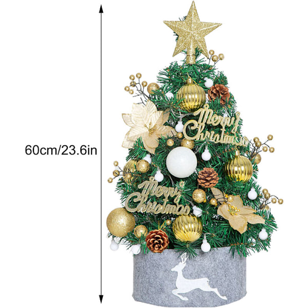 Mini 60CM Forhåndsopplyst Juletre, LED Kunstig Juletre med Lyslenke og Pynt, Lite Juletre