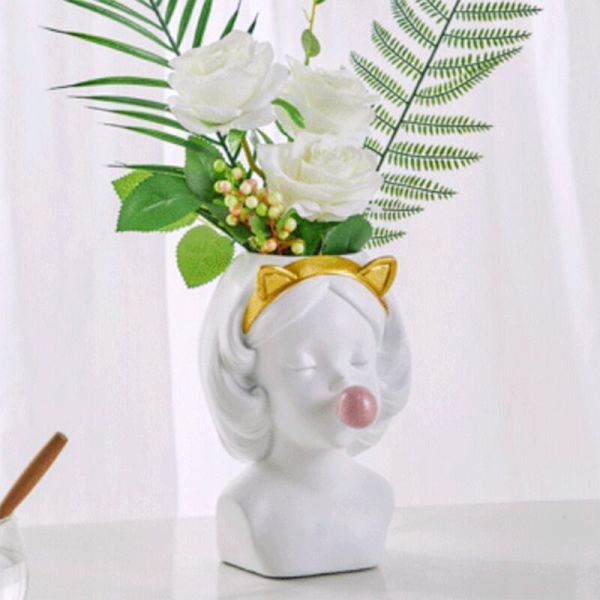 Kattöron Liten Flicka Blåser Bubblor Succulent Blomkrukor Nordiska Vas Dekoration a