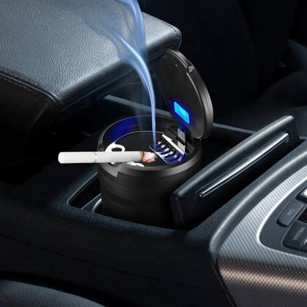 2X Kannettava Tuhkakuppi ûrLED Valo Kupinpidike Auto Tuhkakupin Auto Savuton Tuhkakupit Auton Tarvikkeet, Musta