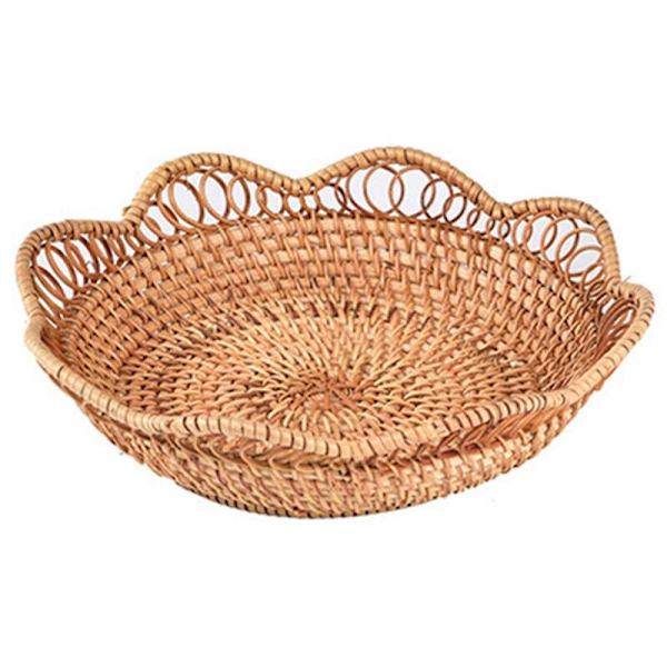 Rund Blomsterblad Rattan Håndvevd Frukt Mat Oppbevaringskurv Te Dessert Serveringsplate Kjøkken Husholdning Brett,A