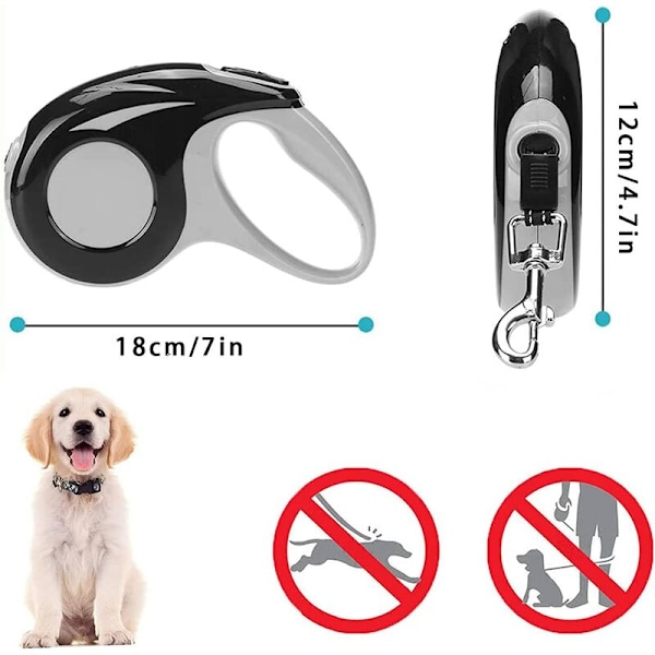 Inntrekkbar Hundeleie 5M Inntrekkbar Leie med Ergonomisk Design og Komfortabel Inntrekkbar Leie Treningsleie for Hundestørrelser opptil 16kg Justerbar L