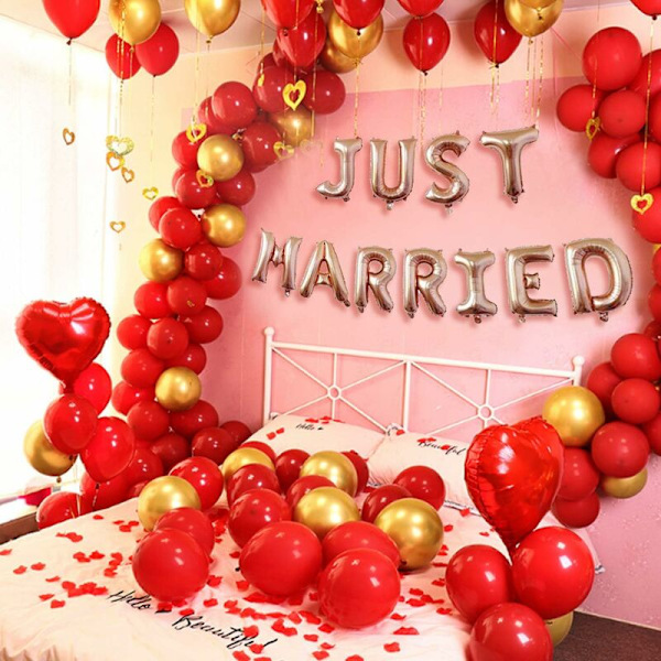 Ballong Just Married Banner Ballong för bröllop förlovningsfest dekoration (roséguld)-