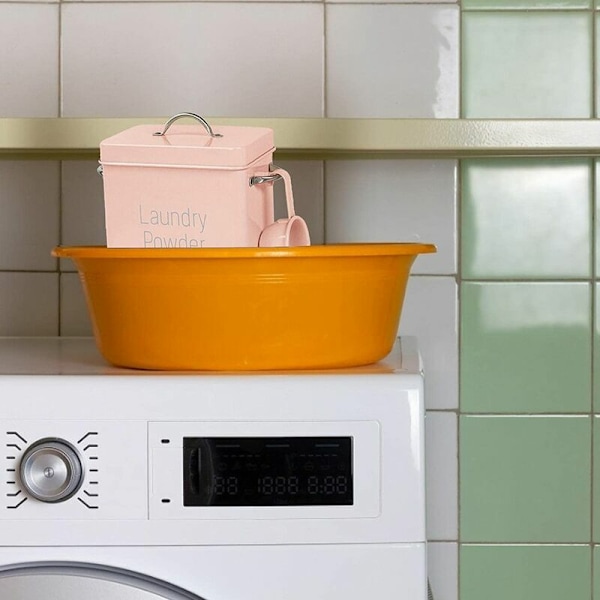 Tøyvaskpulverboks med skje, 4L vaskemiddelbøtte, metallvaskemiddelbeholder for oppbevaring i hjemmet Rosa
