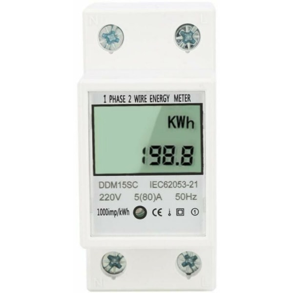 Enfasig LCD Digital Display Energimåler 5-80A 220V 50Hz KWh Strømmåler DDM15SC