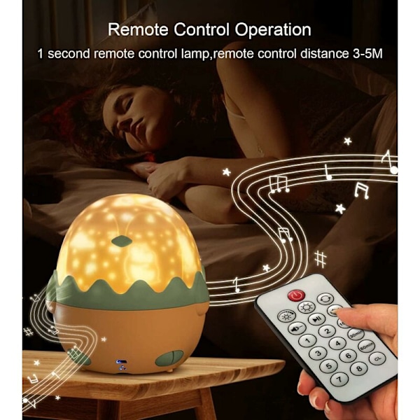 Baby Projektor Natlampe, LED Børnenatlampe Musikalsk Lys Lampe 360° Rotation, 8 Sange, 6 Projektionsfilm, Stjerner Projektor Lampe til Soveværelse,