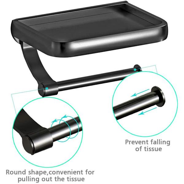 Toiletpapirholder med hylde, rustfrit toiletpapirholder med hylde til toiletpapirholder sort