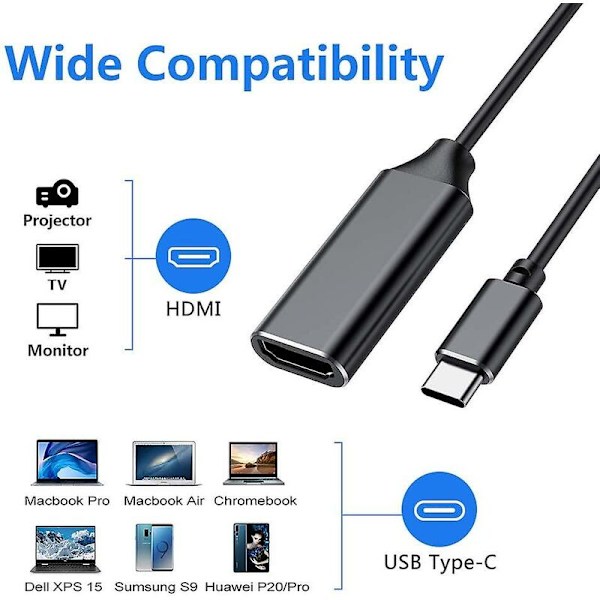 USB C - HDMI -sovitin, USB Type C - HDMI 4k -sovitin (Thunderbolt 3 -yhteensopiva) ääni- ja videolähdöllä MacBook Pro 2018/2017:lle, iPad pro 2018:lle, Sa