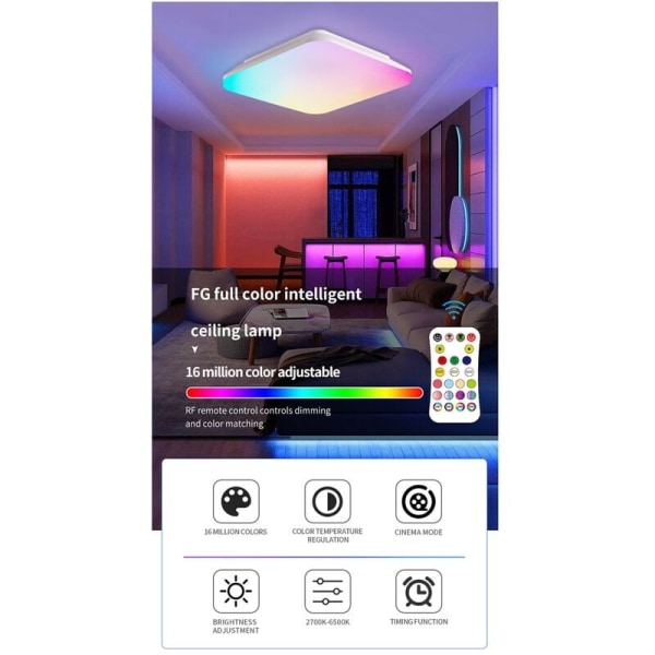 24W RGBCW firkantet taklampe 2700K-6500K dimming farge Phantom farge smart fjernkontrollpanel EU 220V-240V