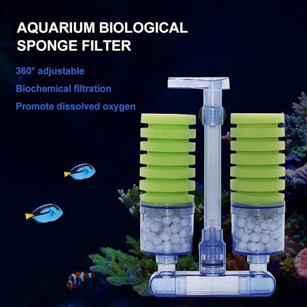Akvariefilter, Ultra Quiet Akvarium Biokjemisk Svampe Akvarium Luftpumpe Svampefiltre Dobbelt Skum Akvarium Yngel Dråpefilter Xy-2882