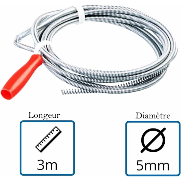 Avloppsrensare med vev, Rörrensning, Avloppsrensare, rörrensare för manuellt arbete (3 meter x 5 mm)
