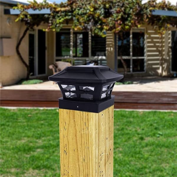 Solcelle Post Cap Lights 2 Lysmoduser LED Dekk Gjerde Cap Lights for Tregjerder Hagedekorasjon Varm Svart