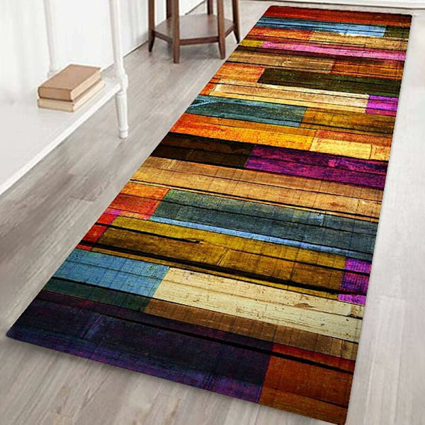 3D Färgade Träbadmattor och Mattor Badrumsmattor med Halksäkra Gummimattor Flanelltyg 01-60  180cm-DENUOTOP